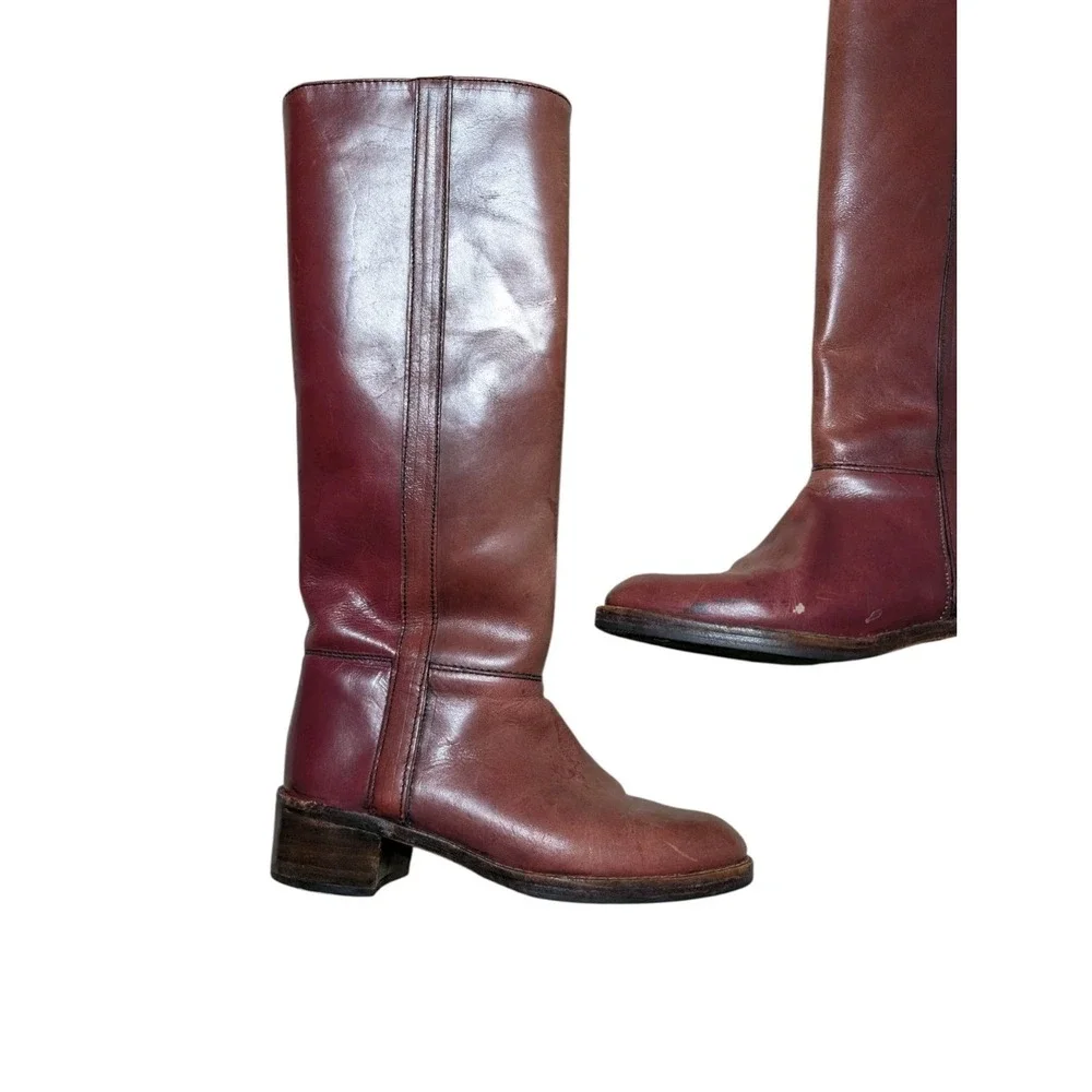 Vintage Leather Boots Womens‎ 6 M Red Brown Made in Uruguay Mid Calf Riding Zip